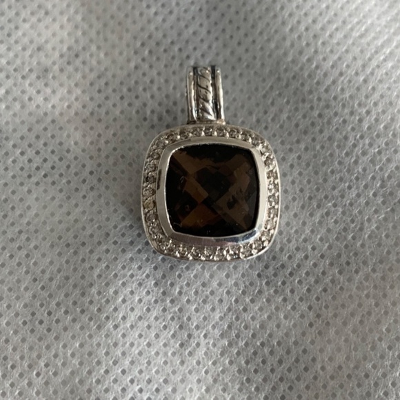 David Yurman Albion Necklace Pendant Smoky Quartz & Pave Diamond 18k & Sterling - Picture 7 of 13